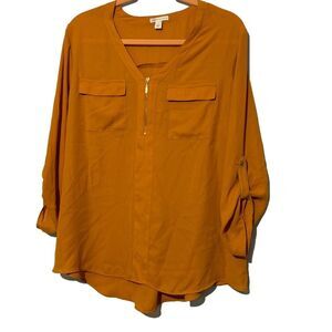 Cato Mustard Sheer V-Neck Tunic Top